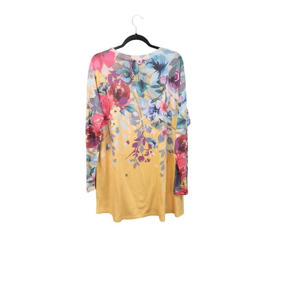 Soft Surroundings Women's 1X Yellow Floral Long Sleeve Tunic Sweater 2133 - Picture 2 of 7